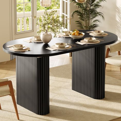 Tavolo da pranzo allungabile 120/160x80x75.5 cm nero in MDF e metallo con angoli arrotondati (1/5)