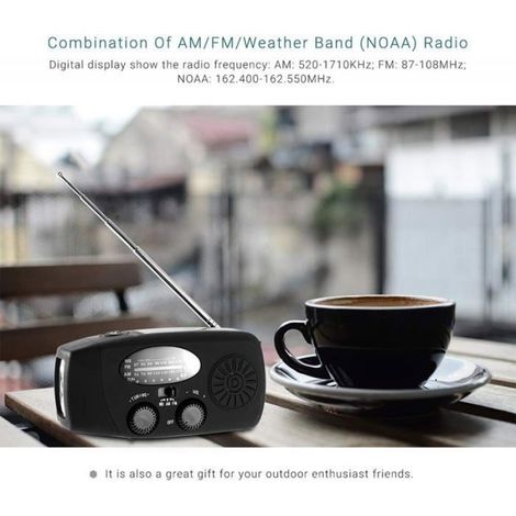 Radio Solaire Portable, Main Manivelle Self Powered AM/FM Radio, Dynamo Météo Radio Appareil d'urgence avec 3-LED Lampe (1/5)