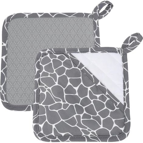 2 maniques carrées en coton avec poche de préhension, silicone résistant, boucle de suspension – pour cuisson et grillade