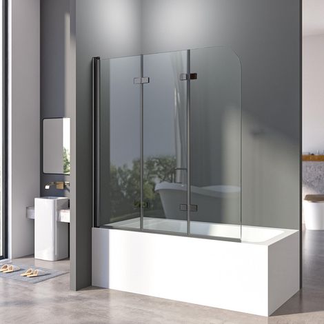 120x140 cm Badewannenaufsatz Schwarz Duschwand für Badewanne 3-teilig faltbare 6mm ESG Sicherheitsglas Duschtrennwand Duschabtrennung, Schwarz
