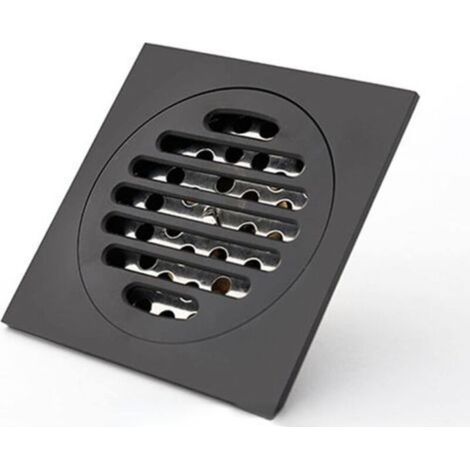 Siphon de douche carré en laiton noir mat anti-odeurs, 10 cm, pour baignoire et douche, grille de drainage, siphon de douche, piège à cheveux, couvercle de siphon de douche extérieur (1/4)