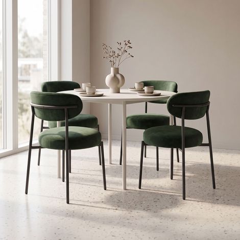 Lot de 4 chaises de salle à manger en tissu chenille vert - ANNIE (1/5)