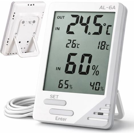 Thermomètre/hygromètre avec écran LCD et capteur filaire intérieur/extérieur (1/4)