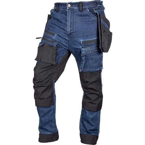Pantalones de trabajo vaqueros, refuerzos de Cordura, bolsillos tipo funda desmontables, azul marino, talla XXL (1/5)