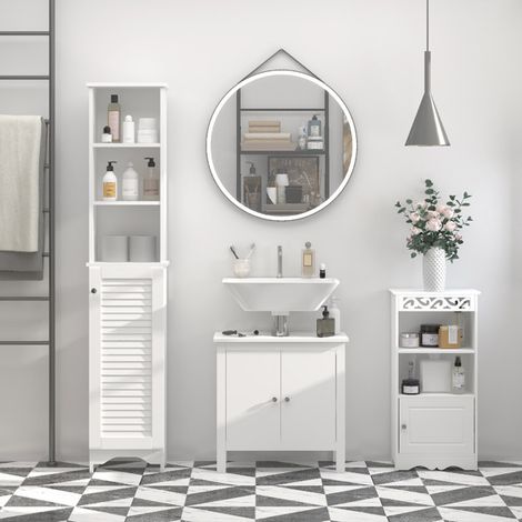 Compact White Tall Cabinet for Bathroom, Living Room, Bedroom, or Office - MDF Storage Solution with Adjustable Shelves