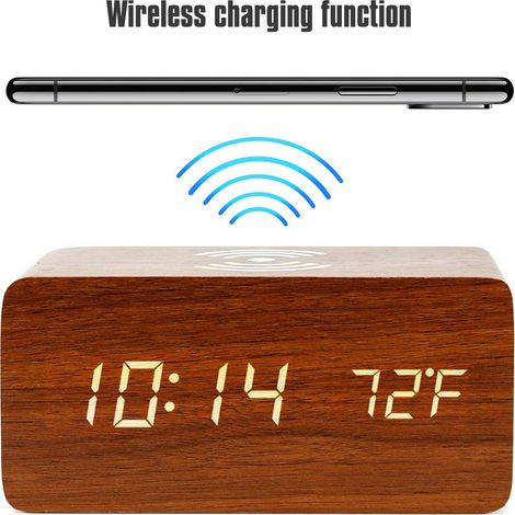 Réveil numérique avec chargeur sans fil, affichage de la température du bureau à LED (1/5)