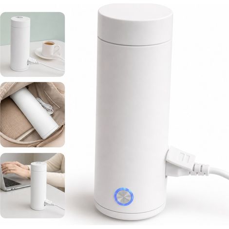 Mini Bouilloire Électrique Portable Tasse Chauffante 400 ml Acier Inoxydable 304 300 W Prise Européenne 10,5 x 10,5 x 24 cm pour Voyage et Bureau (1/5)