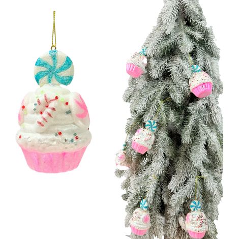 Glaskugel in Form eines Zuckercupcakes 9,5x6x6 cm