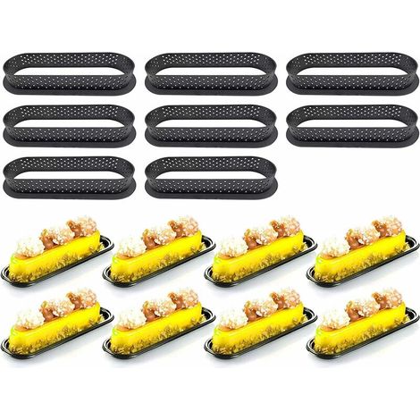 8pcs anneau de tarte ovale, anneau de mousse de gâteau perforé résistant à la chaleur, moule à gâteau perforé de décoration de tarte de coupe (noir) (1/5)