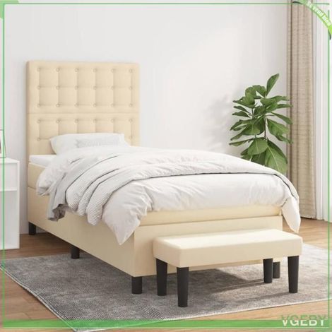 Lit - FAF7291712411649 - Sommier à lattes - Matelas 90x190 cm (20 cm, ressorts ensachés) - Tête de lit réglable (1/5)