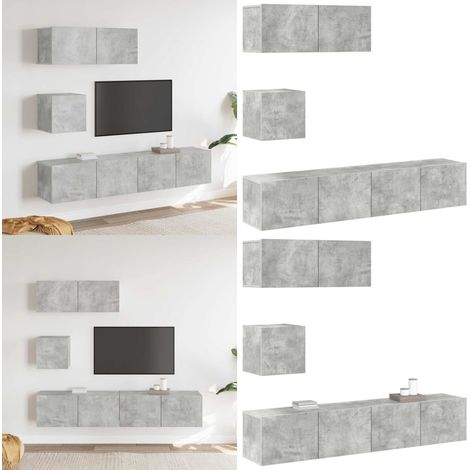 Ensemble de meubles TV 4 pcs Gris béton Bois d'ingénierie - Meuble Tv Gris - Meuble Tv Mural - Meuble Tv Suspendu - Rangement Tv - Étagère Murale - Home & Living (1/5)