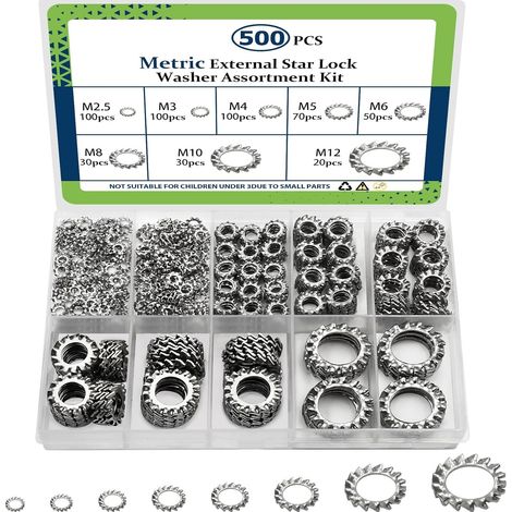 500 Stück Außenzahn-Scheiben aus Edelstahl 304 für Bremsanwendungen, metrisches Sicherungsscheiben-Set für mechanische Montage und industrielle Wartung (1/5)