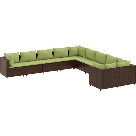 Set Divani da Giardino 10pz con Cuscini in Polyrattan Marrone vidaXL (1/5)