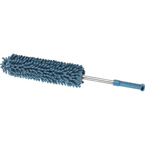 Balai Rétractable Modèle DX100 en Chenille et PP, Téléscopique 62-95cm, Lavable Réutilisable Multifonction pour Meubles, Plafonds, Maison Bleu Foncé (200g, 35cm tête) (1/5)