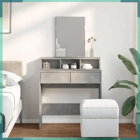 Coiffeuse - 848174 - gris béton - avec miroir et 2 tiroirs - 80 x 41 x 144,5 cm (1/5)