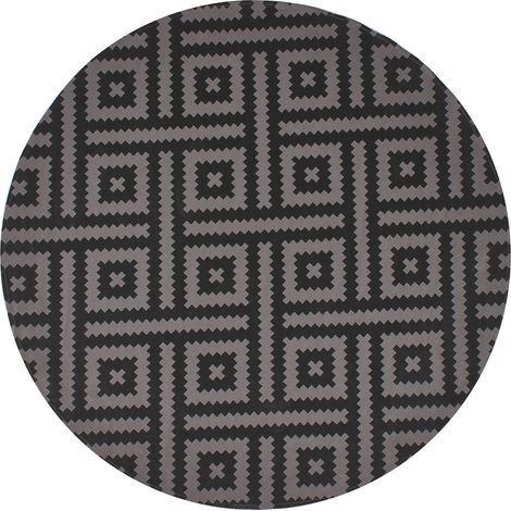 Tapis d'Extérieur et Intérieur Moderne 160 cm Forme Ronde Motif Géométrique Noir et Gris Ajmer (1/5)