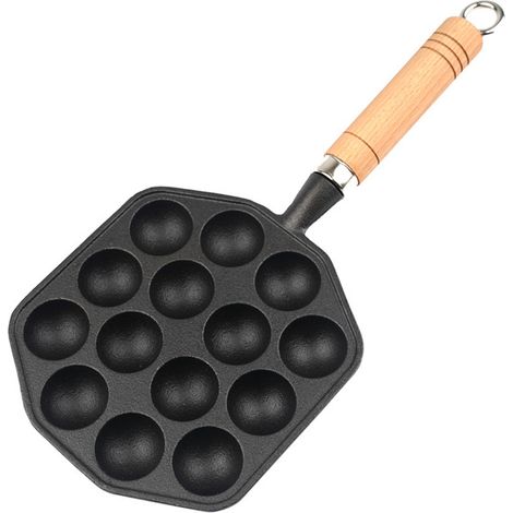 1 Poêle à œufs en fonte, antiadhésive sans revêtement, manche ergonomique, pour takoyaki et crêpes, cuisine gaz électrique (1/5)