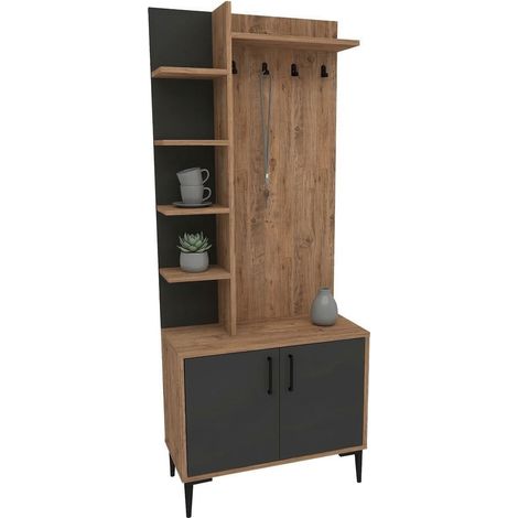 Mueble de Entrada Formigaro, 6 Pares, 7 Estantes, Perchero, 74x33x183h cm Roble Marrón Nudos