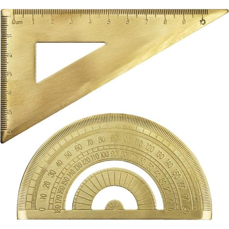 Ensemble de règles triangulaires en laiton doré avec graduation (1/5)