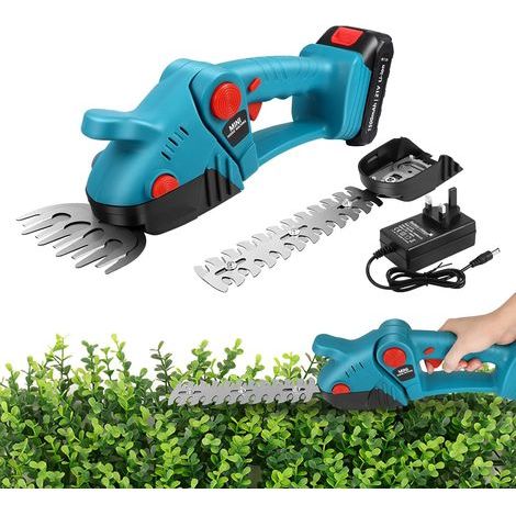 Taille d'herbe et de haie sans fil 21V, Taille d'arbustes électrique portative 2 en 1 avec batterie rechargeable et chargeur rapide, Taille de jardin pour haies, herbe, pelouse et taille (1/5)