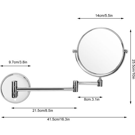 Miroir de maquillage mural pliable et pivotant double face 3X 6 pouces (1/5)