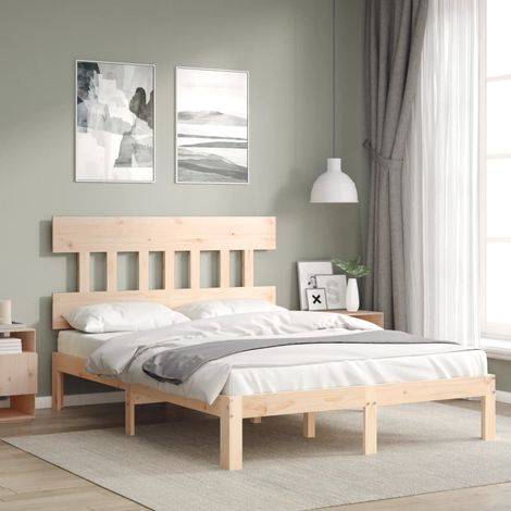 Estructura de cama de matrimonio con cabecero madera maciza (1/5)