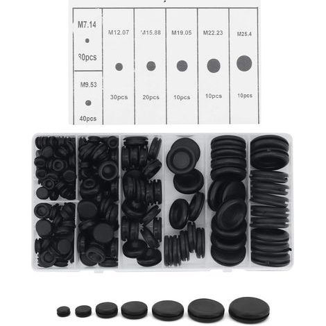 Lntyq Bouchons en Caoutchouc, 200 Pcs œillets en Caoutchou Caoutchouc Passe-fils Kit Passe-Câbles en Caoutchouc pour Fil Câble Assortiment de Rondelles en Caoutchouc (1/5)