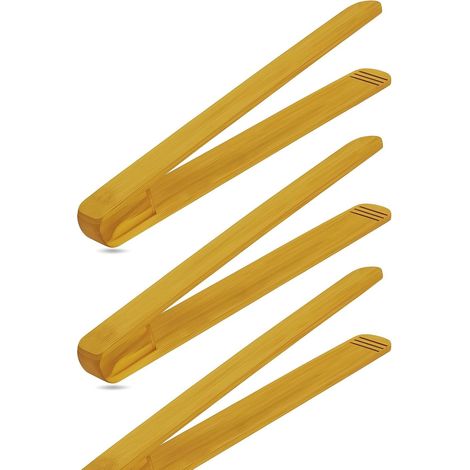 Lot de 3 Pinces à barbecue en bois de cerisier 30 cm rainures 2 cm cuisine extérieur (1/5)
