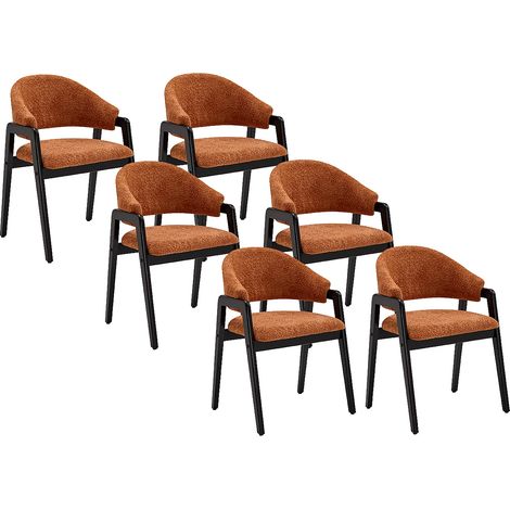 Sedia con braccioli in tessuto bouclette e legno Hevea Nero - Terracotta - Lotto di 6 - SOLUNA (1/5)