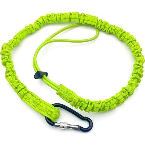 Long and extendable tool lanyard, fall protection, screw closure, double locking clip (1/4)