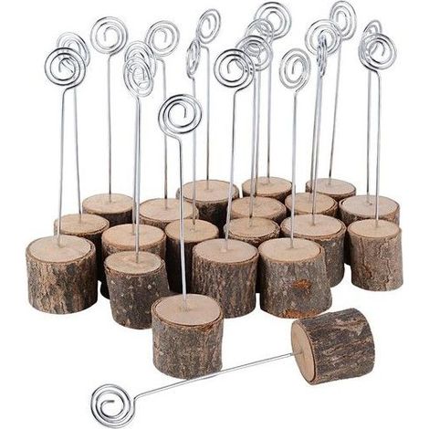 Porte-photo en bois - Lot de 20 pièces - Bois naturel et fer - Hauteur totale 14 cm - Base 3 cm de hauteur (1/5)