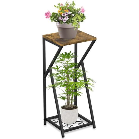 Support plantes interieur, Porte Plante Interieur en Métal pour Plantes D'intérieur, 2 étagères Modernes pour Pot Plante de Support, Porte Plantes d'Angle pour Salon, Balcon, Jardin (1/5)