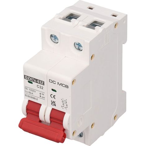 Disjoncteur Mini 2P 32A DC1000V 6000A Pouvoir de Coupure, Protection Photovoltaïque Solaire, Interrupteur Automatique 32 Ampères (1/5)