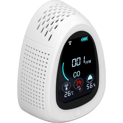 Détecteur de monoxyde de carbone avec télécommande Wi-Fi, chargement USB et surveillance en temps réel. Détecteur de fumée avec écran LCD. (1/5)