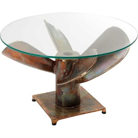 Table basse ALUMIA ronde 60 cm verre trempé et aluminium finition cuivre – design industriel hélice (1/5)