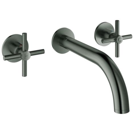 GROHE Grifo de lavabo de 3 agujeros Atrio 20661 FMS maneta cruceta hard graphite cepillado, 20661AL0 (1/2)