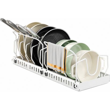 Égouttoir à casseroles réglable, blanc, organisateur coulissant pour placard, égouttoir à vaisselle de comptoir, télescopique vertical (1/5)