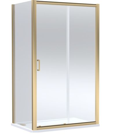 Balterley Ellenhall Sliding Shower Door with 6mm Glass, Side Panel & 1200x800mm Shower Tray, Brushed Brass/White