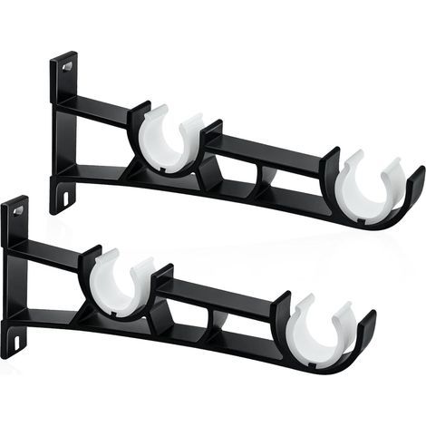 CCYKXA 2 Pack 28mm Double Curtain Rod Brackets Heavy Duty Black