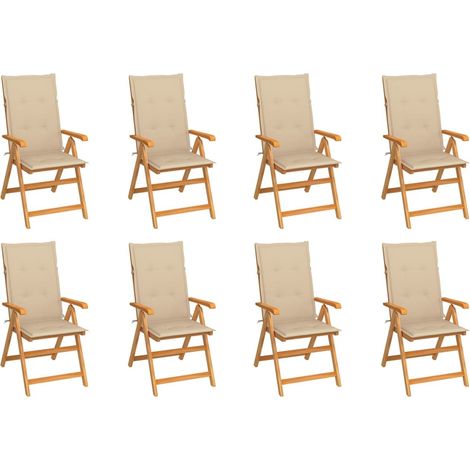 8 pcs Chaises inclinables avec coussins, Chaises à dîner, Fauteuils de jardin Teck solide BGT66656 (1/5)
