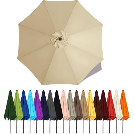 - Telo parasole di ricambio - Protezione UV al 95% e impermeabile - Per giardino, patio, spiaggia - Beige - 300 cm - 8 stecche (1/5)