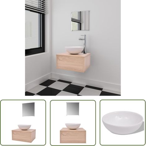 The Living Store Meubles de salle de bains trois pièces Beige - Meuble De Salle De Bain - Ensemble Salle De Bain - Lavabo Suspendu - Miroir Salle De Bain - Rangement Salle De Bain (1/5)