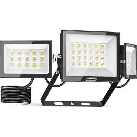 200W Outdoor LED Floodlight with 3 Adjustable Lighting Heads, Super Bright Outdoor LED Spotlight 20000LM 6500K, Outdoor LED Light IP65 Waterproof for Yard Garage Warehouse (1/5)