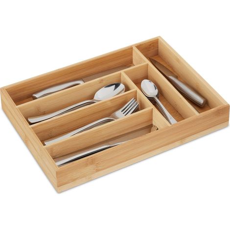 Relaxdays Portaposate, Divisore per Posate da Cassetto, 6 Scomparti, Utensili Cucina, 5 x 25,5 x 35,5 cm,naturale