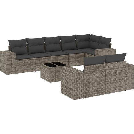 Salon de jardin 9 pcs avec coussins gris résine tressée vidaXL (1/3)