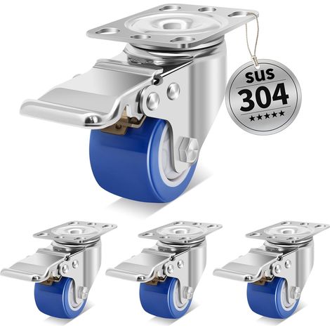 50mm Roulettes en Acier Inoxydable Charge Lourde avec Freins, Roulettes Petites Résistantes à la Chaleur pour Meubles, Capacité de 360kg, Roulette pour Usage Industriel et en Plein Air (1/5)
