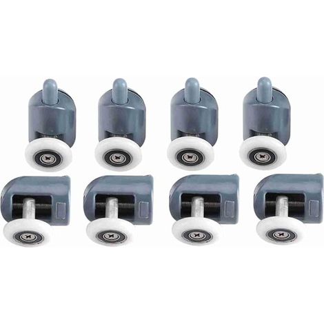 Pilipane Lot de 8 rouleaux de 19 mm de diamètre pour porte coulissante en verre de salle de bain, roulettes de porte de douche, glissières, roues, forte capacité de charge, ultra silencieux (1/5)