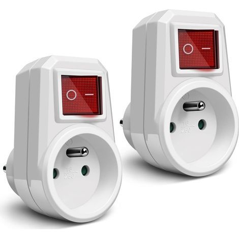 Prises Électriques avec Interrupteur, Multiprise 1 en 1 Electrique Murale Fiche, Prise Murale Electrique Idéal pour Chambre Bureau Domicile, 16A, 230V Blanc, Lot de 2 (1/5)