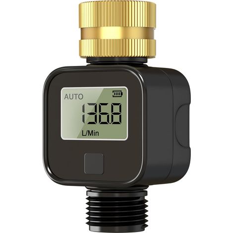 Wasser-Durchflussmesser mit Messinggewinde – Misst Durchflussrate in Echtzeit – Ideal für Wohnmobile, Gartenschläuche, Rasensprenger & Sprühdüsen (1/5)