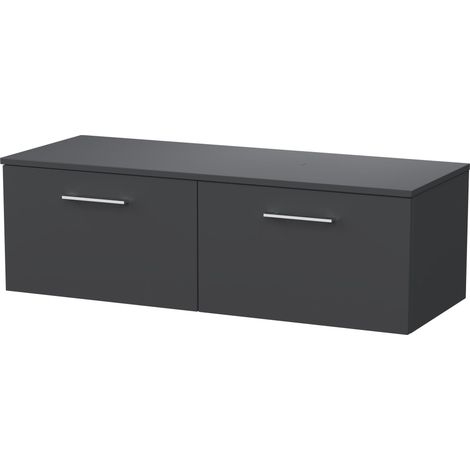 Pershall Contemporary Wall Hung 2 Drawer Vanity Unit with Laminate Worktop, 1200mm, Dark Grey